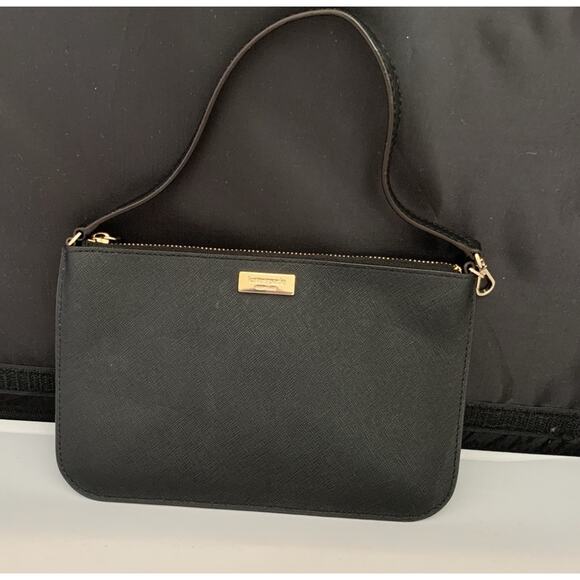 Kate Spade Lolly Newbury Pouch Wallet Wristlet Black Leather Strap Thin Logo - Picture 4 of 14